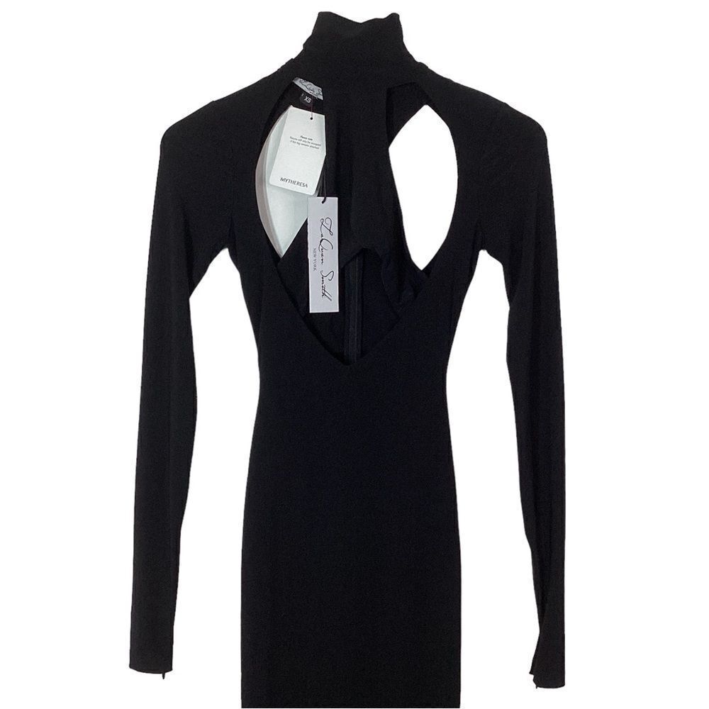 LAQUAN SMITH Size XS NWT Cutout Stretch Jersey Turtleneck Gown Maxi Dress Black - Picture 4 of 16
